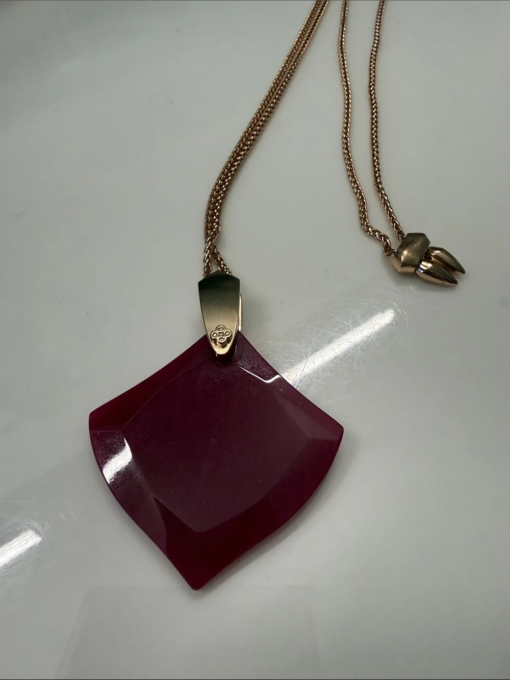 Kendra Scott Rose Gold Necklace with Fuchsia Pendant